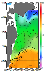 AMSRによる2025年12月21日の房総から道東沖合の海面水温4℃台から22℃台となっている
