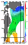 AMSRによる2025年12月22日の房総から道東沖合の海面水温3℃台から21℃台となっている