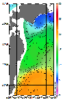 AMSRによる2025年12月24日の房総から道東沖合の海面水温4℃台から21℃台となっている