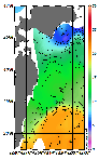 AMSRによる2025年12月25日の房総から道東沖合の海面水温3℃台から20℃台となっている