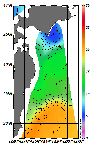 AMSRによる2025年12月31日の房総から道東沖合の海面水温4℃台から21℃台となっている