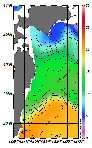 AMSRによる2026年1月1日の房総から道東沖合の海面水温2℃台から21℃台となっている