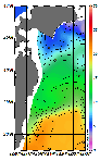 AMSRによる2026年1月9日の房総から道東沖合の海面水温3℃台から21℃台となっている