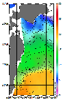 AMSRによる2026年1月10日の房総から道東沖合の海面水温2℃台から22℃台となっている