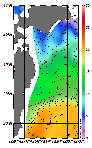 AMSRによる2026年1月11日の房総から道東沖合の海面水温2℃台から22℃台となっている