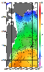 AMSRによる2026年1月12日の房総から道東沖合の海面水温2℃台から22℃台となっている