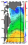 AMSRによる2026年1月17日の房総から道東沖合の海面水温2℃台から20℃台となっている