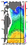 AMSRによる2026年1月18日の房総から道東沖合の海面水温1℃台から20℃台となっている