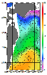 AMSRによる2026年1月23日の房総から道東沖合の海面水温0℃台から20℃台となっている