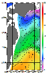AMSRによる2026年1月25日の房総から道東沖合の海面水温1℃台から20℃台となっている