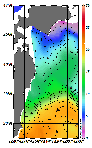 AMSRによる2026年1月25日の房総から道東沖合の海面水温1℃台から21℃台となっている