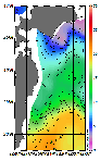 AMSRによる2026年1月27日の房総から道東沖合の海面水温2℃台から21℃台となっている