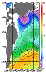 AMSRによる2026年1月30日の房総から道東沖合の海面水温0℃台から20℃台となっている