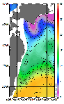 AMSRによる2026年2月1日の房総から道東沖合の海面水温1℃台から19℃台となっている
