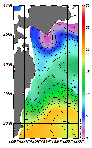 AMSRによる2026年2月2日の房総から道東沖合の海面水温1℃台から19℃台となっている