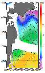 AMSRによる2025年2月6日の房総から道東沖合の海面水温0℃台から19℃台となっている