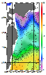 AMSRによる2026年2月9日の房総から道東沖合の海面水温1℃台から19℃台となっている