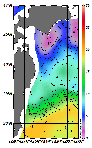 AMSRによる2026年2月10日の房総から道東沖合の海面水温1℃台から19℃台となっている