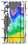 AMSRによる2026年2月11日の房総から道東沖合の海面水温1℃台から19℃台となっている