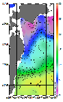 AMSRによる2026年2月18日の房総から道東沖合の海面水温1℃台から18℃台となっている