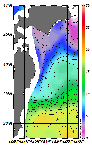 AMSRによる2026年2月19日の房総から道東沖合の海面水温0℃台から18℃台となっている