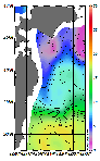 AMSRによる2026年2月21日の房総から道東沖合の海面水温0℃台から18℃台となっている