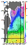 AMSRによる2026年2月22日の房総から道東沖合の海面水温0℃台から18℃台となっている