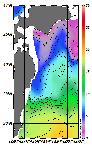 AMSRによる2026年2月24日の房総から道東沖合の海面水温1℃台から19℃台となっている