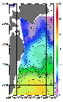 AMSRによる2026年2月25日の房総から道東沖合の海面水温2℃台から18℃台となっている