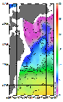 AMSRによる2026年2月28日の房総から道東沖合の海面水温0℃台から18℃台となっている