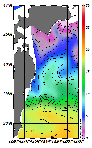 AMSRによる2026年3月1日の房総から道東沖合の海面水温-0℃台から19℃台となっている