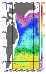 AMSRによる2026年3月2日の房総から道東沖合の海面水温1℃台から18℃台となっている