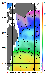 AMSRによる2026年3月3日の房総から道東沖合の海面水温0℃台から19℃台となっている