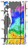 AMSRによる2026年3月5日の房総から道東沖合の海面水温1℃台から20℃台となっている