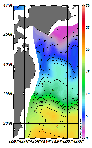 AMSRによる2026年3月9日の房総から道東沖合の海面水温0℃台から19℃台となっている
