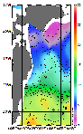 AMSRによる2026年3月11日の房総から道東沖合の海面水温1℃台から19℃台となっている
