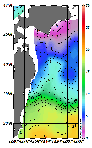 AMSRによる2026年3月12日の房総から道東沖合の海面水温-1℃台から19℃台となっている