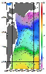 AMSRによる2026年3月13日の房総から道東沖合の海面水温0℃台から18℃台となっている