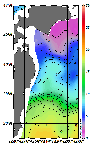 AMSRによる2026年3月14日の房総から道東沖合の海面水温1℃台から18℃台となっている