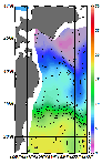 AMSRによる2026年3月18日の房総から道東沖合の海面水温2℃台から18℃台となっている