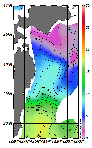 AMSRによる2026年3月20日の房総から道東沖合の海面水温0℃台から18℃台となっている