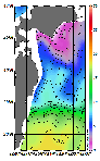 AMSRによる2026年3月21日の房総から道東沖合の海面水温-0℃台から18℃台となっている