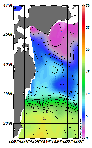 AMSRによる2026年3月22日の房総から道東沖合の海面水温-0℃台から18℃台となっている