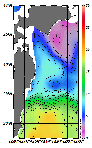 AMSRによる2026年3月24日の房総から道東沖合の海面水温1℃台から19℃台となっている