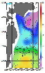 AMSRによる2026年3月25日の房総から道東沖合の海面水温1℃台から18℃台となっている