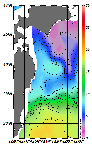 AMSRによる2026年3月26日の房総から道東沖合の海面水温1℃台から18℃台となっている