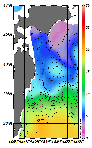 AMSRによる2026年3月31日の房総から道東沖合の海面水温2℃台から19℃台となっている