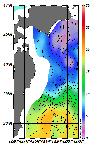 AMSRによる2026年4月1日の房総から道東沖合の海面水温2℃台から19℃台となっている