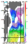 AMSRによる2026年4月3日の房総から道東沖合の海面水温-0℃台から18℃台となっている