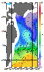 AMSRによる2026年4月5日の房総から道東沖合の海面水温1℃台から19℃台となっている